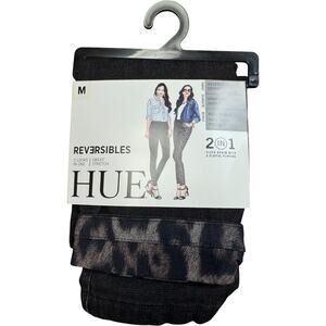 HUE Reversible Denim High Rise Skimmer Leggings Black Cheetah Print Size M